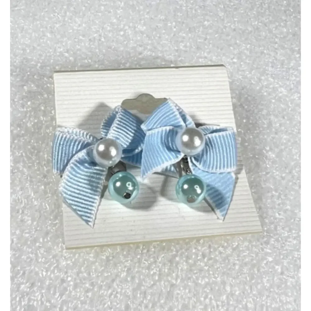 Retro Korean Coquette Faux Simulated Pearl Bow Earrings New on Card Deadstock
